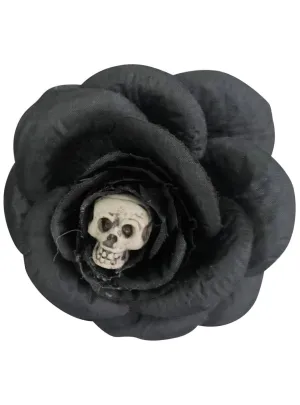 Gothic Black Rose Hair Clip with Skull Halloween Accessory