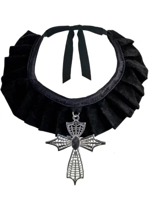 Gothic Black Velvet Choker Necklace with Cross