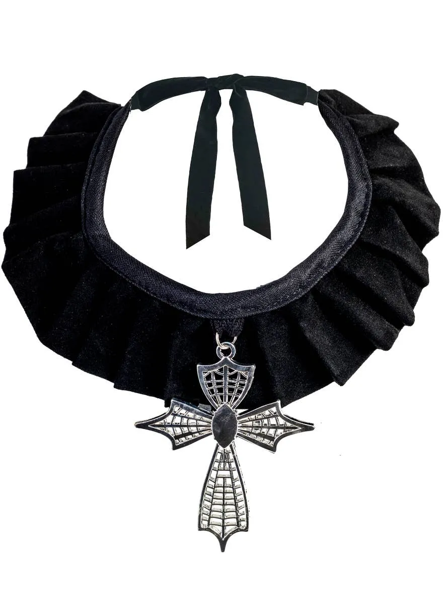 Gothic Black Velvet Choker Necklace with Cross