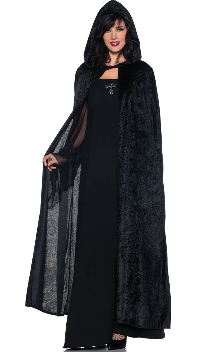 Gothic Black Velvet Hooded Halloween Costume Cloak
