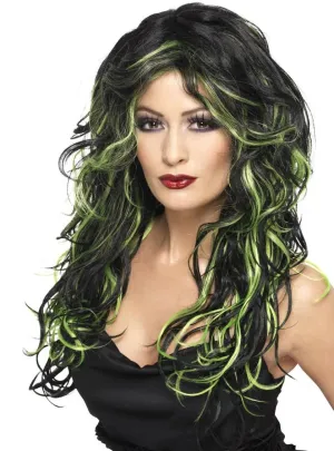 Gothic Bride Womens Black and Green Halloween Costume Wig