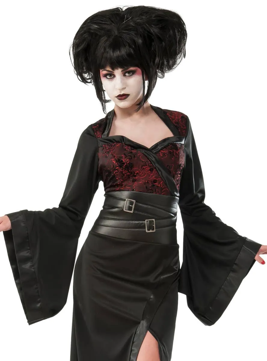 Gothic Geisha Womens Black Japanese Kimono Costume