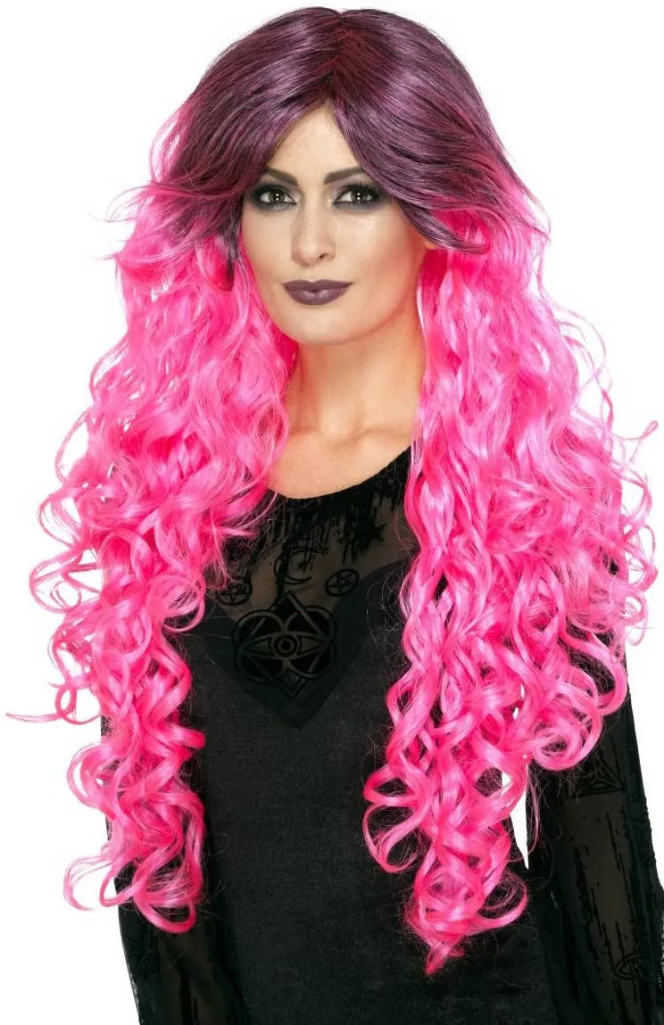Gothic Glamour Womens Pink Ombre Halloween Wig