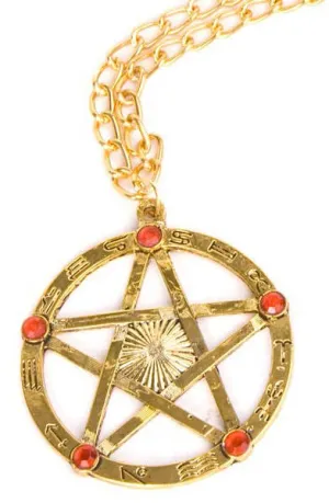 Gothic Gold Pentagram Medallion Halloween Necklace