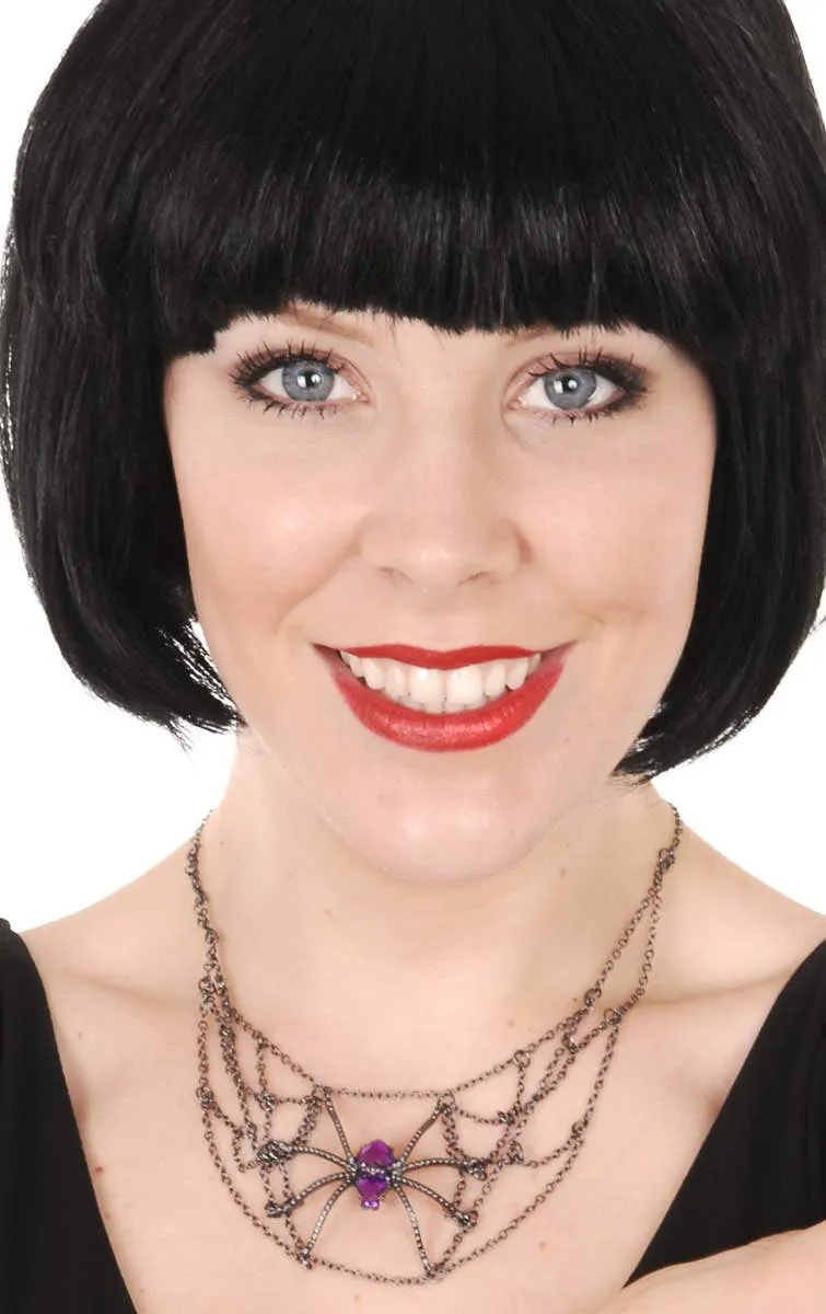 Gothic Gunmetal Jewelled Spider Necklace