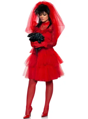 Gothic Red Beetlejuice Bride Womens Halloween Costume