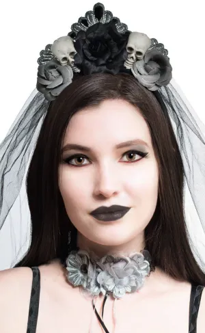 Gothic Silver Fabric Floral Bride Halloween Choker