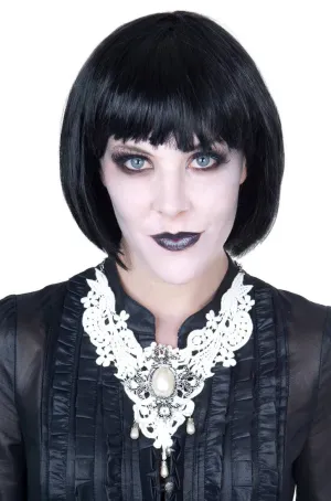 Gothic White Lace and Pearls Necklace Halloween Costume Accessory