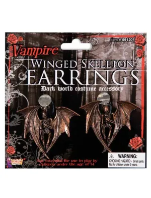 Gothic Winged Skeleton Halloween Earrings