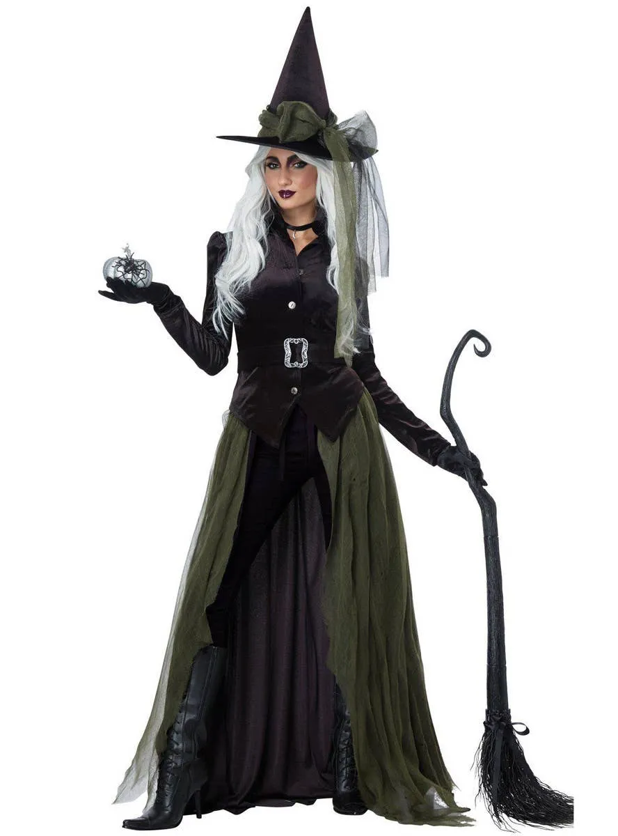 Gothic Womens Green Witch Halloween Costume