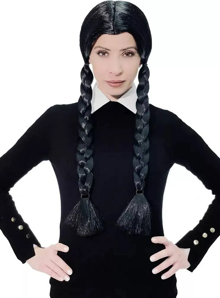 Gothic Womens Plaited Wednesday Addams Halloween Wig