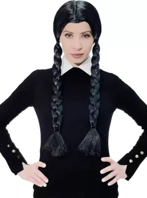 Gothic Womens Plaited Wednesday Addams Halloween Wig
