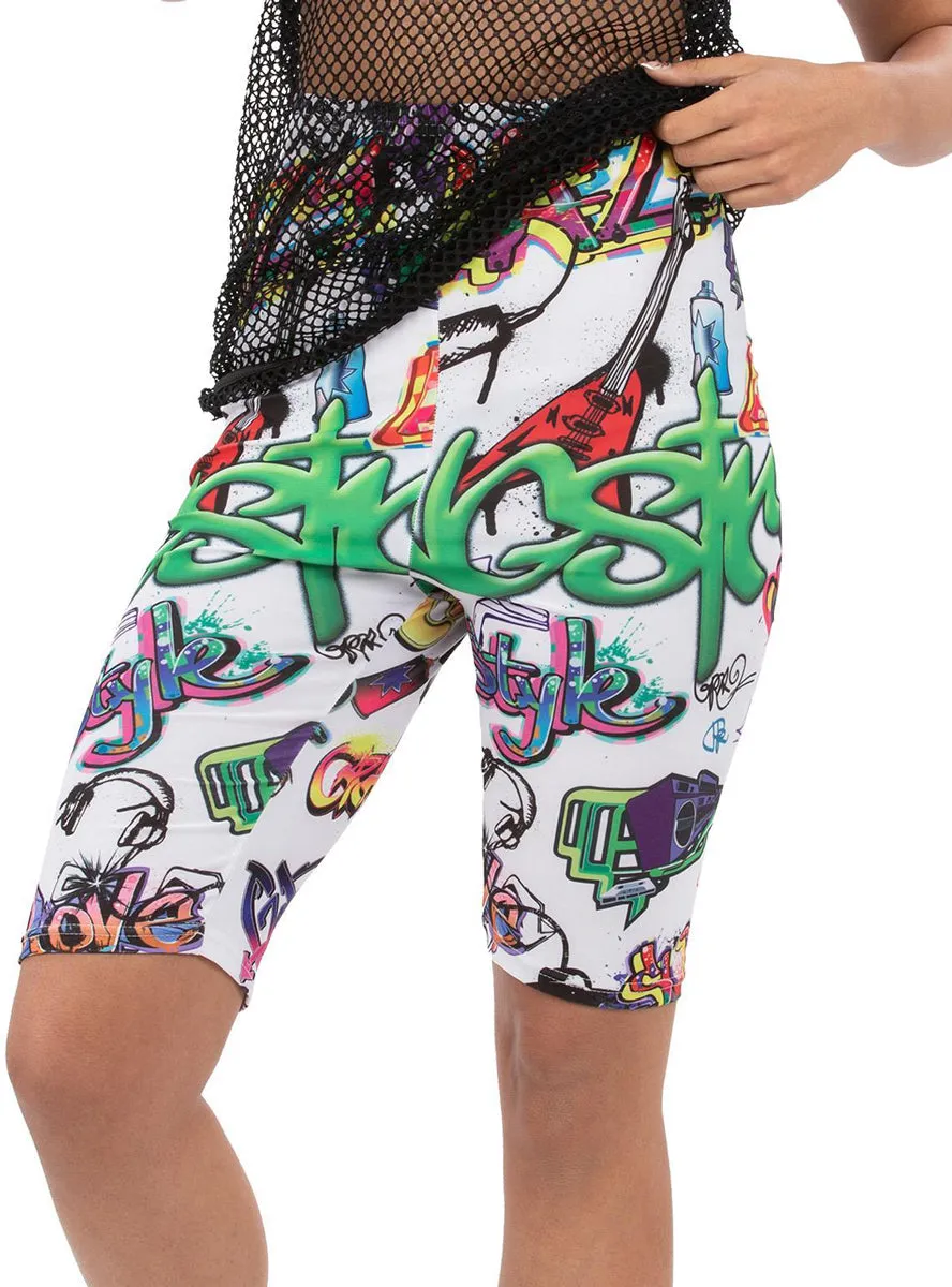 Graffiti Print 90s Adults Costume Bike Shorts