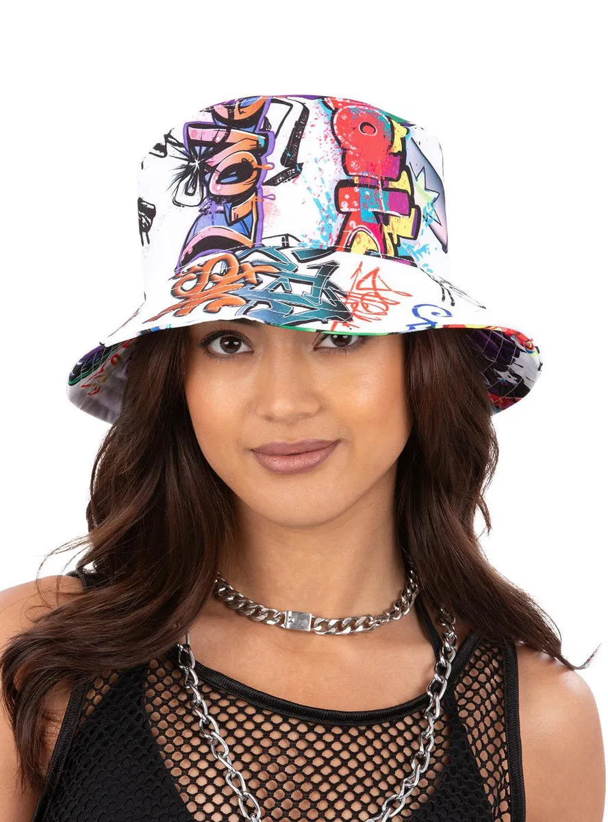Graffiti Print 90s Adults Costume Bucket Hat