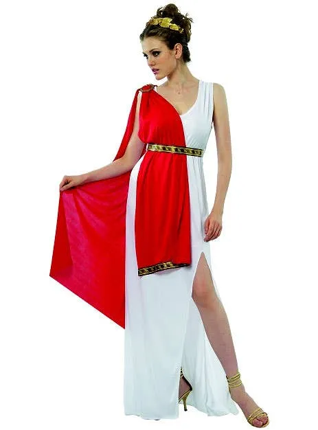 Greek Goddess Womens Red and White Toga Costume