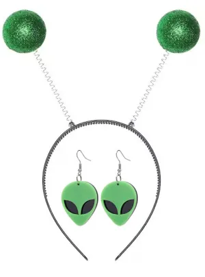Green Alien Headband and Earrings Set