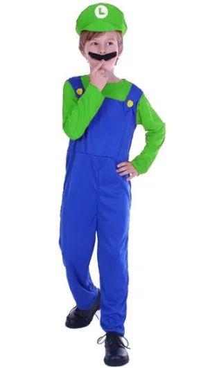Green Plumber Boys Gaming Character Costume