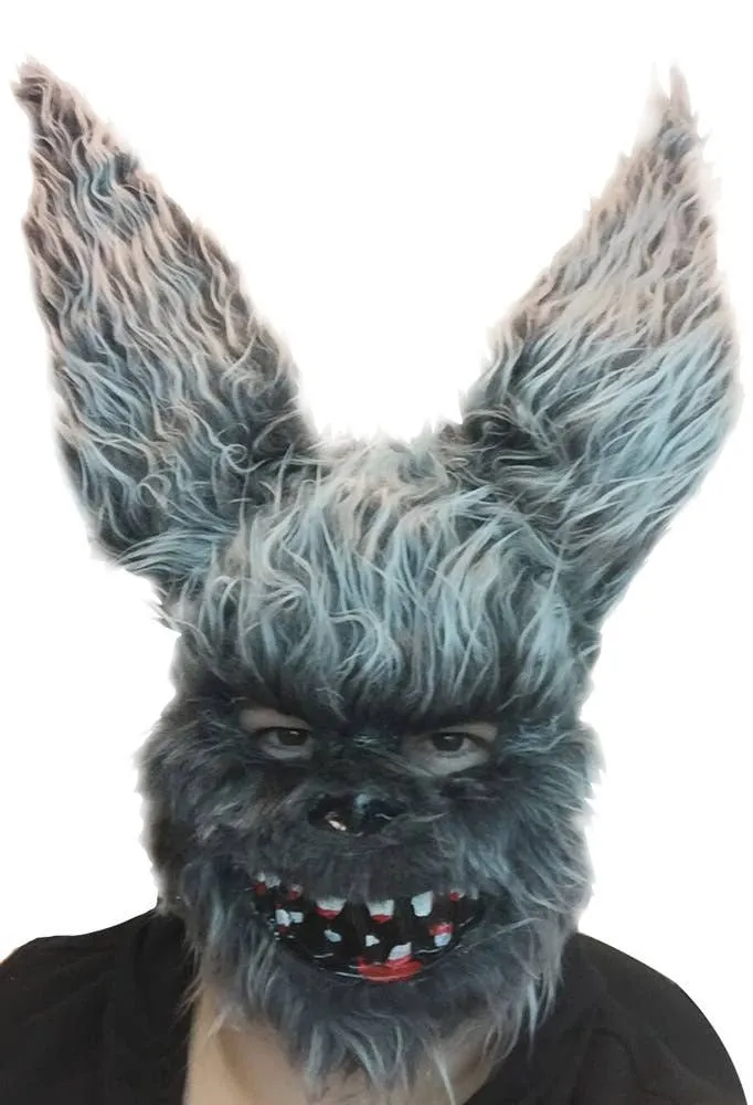 Grey Evil Furry Rabbit With Bloodied Teeth Horror Mask