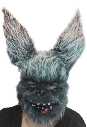 Grey Evil Furry Rabbit With Bloodied Teeth Horror Mask