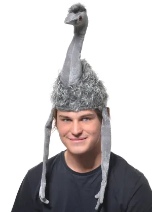 Grey Ostrich Plush Fluffy Silly Novelty Adults Hat