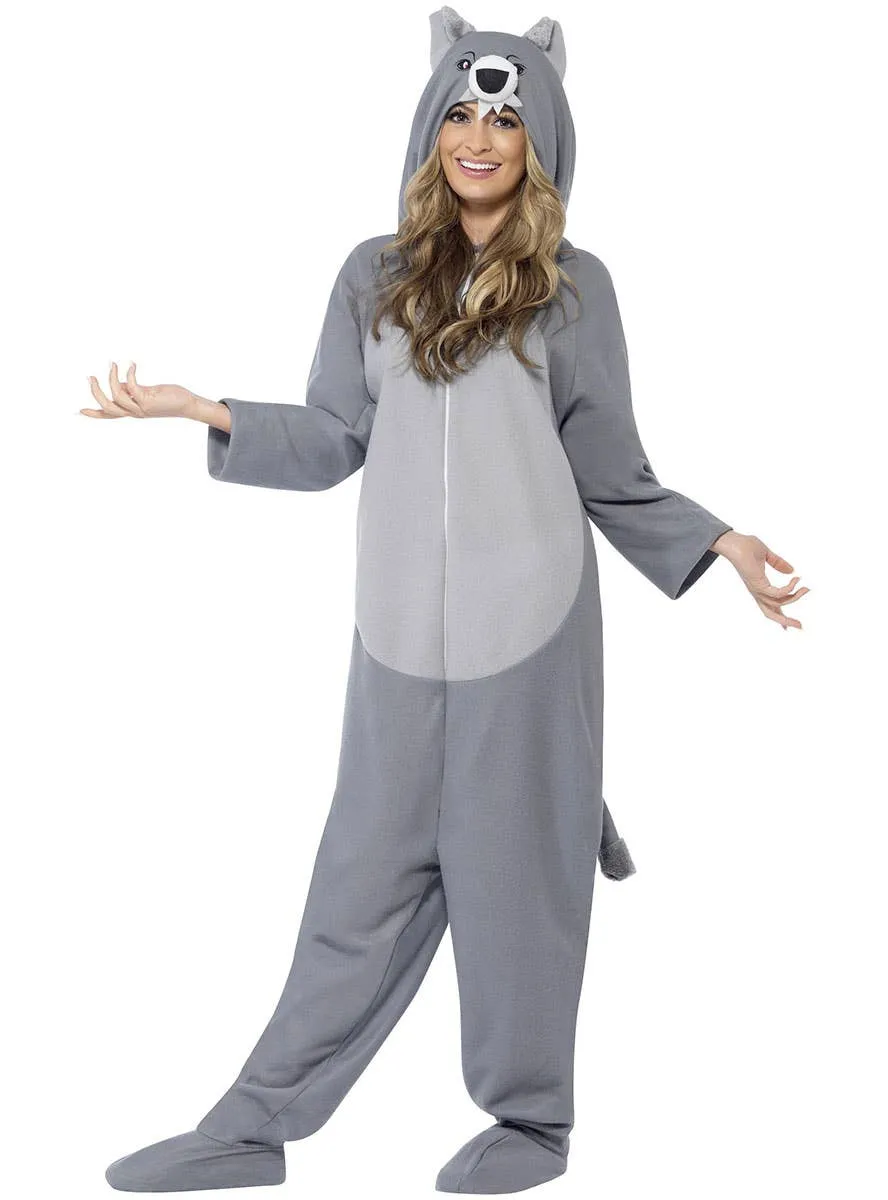 Grey Wolf Womens Animal Onesie Costume