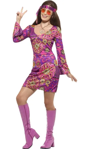 Groovin' Hippie Chick Womens Purple 1960s Costume