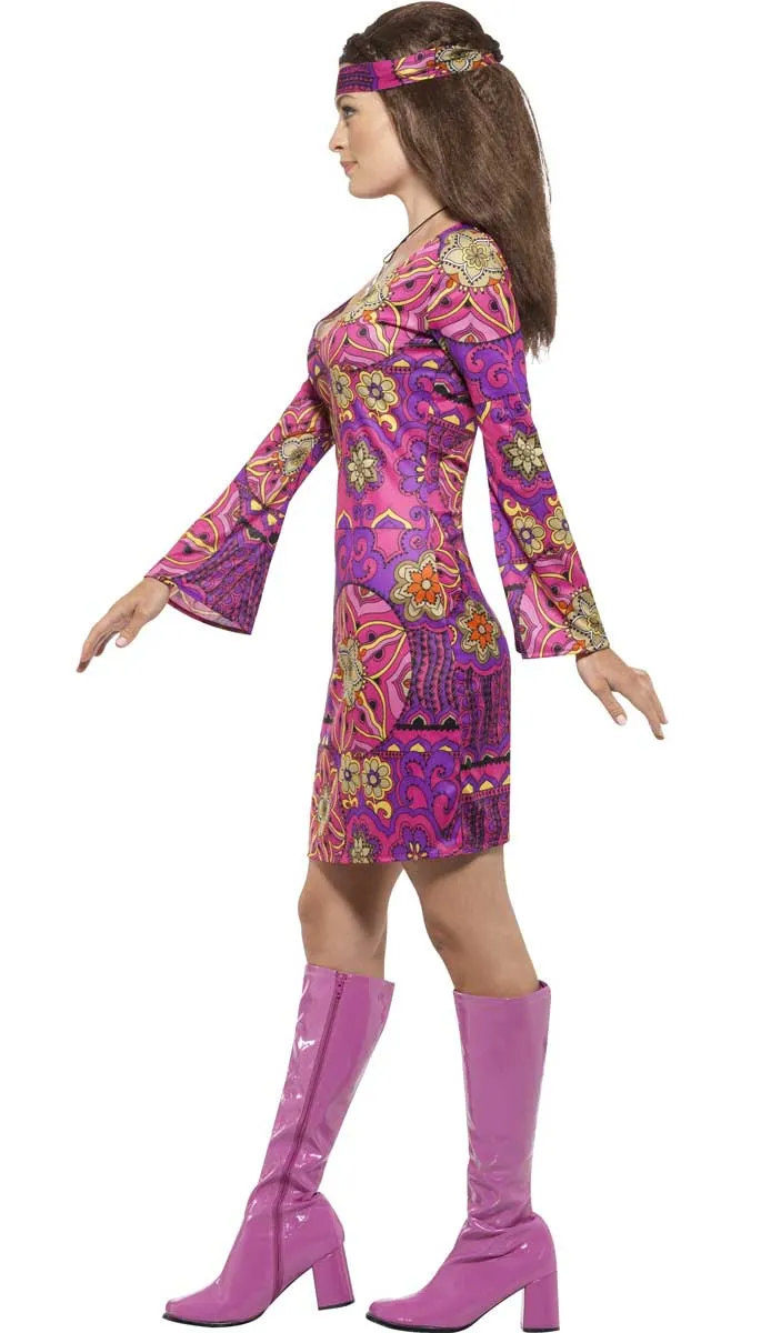 Groovin' Hippie Chick Womens Purple 1960s Costume