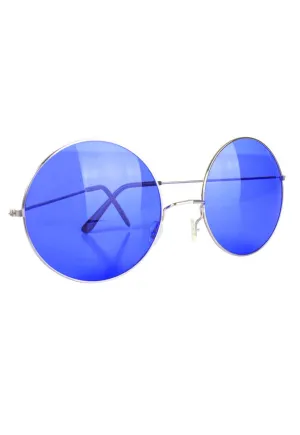 Groovy 70s Large Round Blue Hippie Glasses