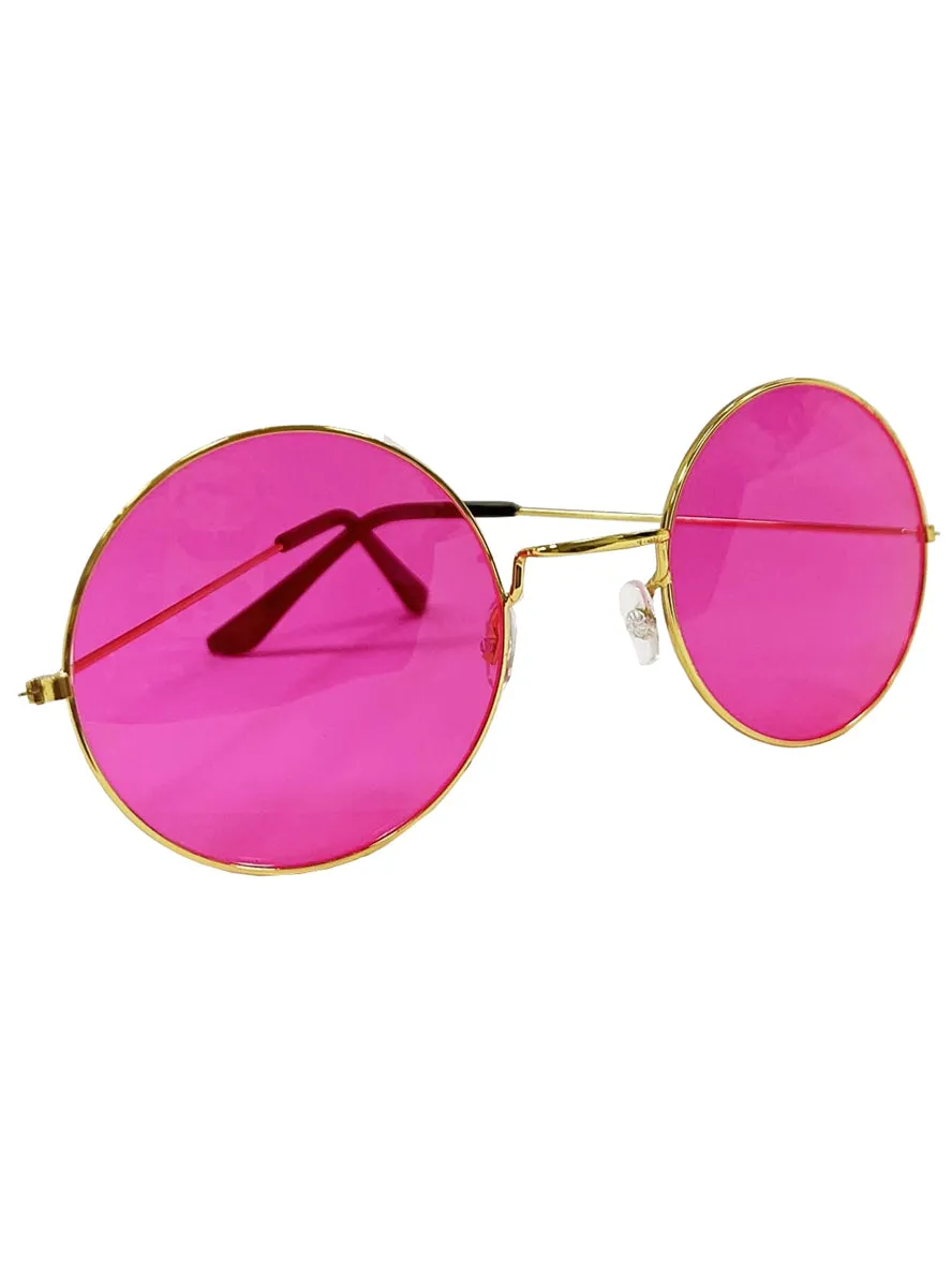 Groovy 70s Large Round Pink Hippie Glasses