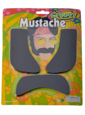 Groovy Black 1970s Stick-On Sideburns and Moustache