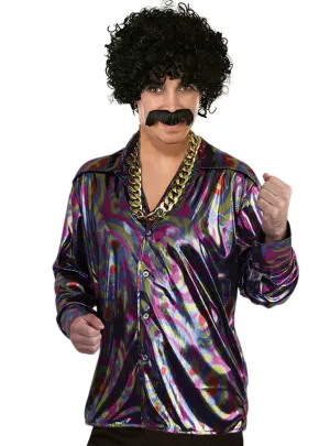 Groovy Disco Plus Size Mens Metallic Rainbow Costume Shirt