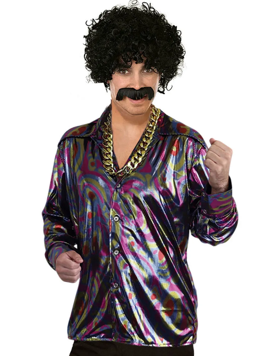 Groovy Disco Plus Size Mens Metallic Rainbow Costume Shirt