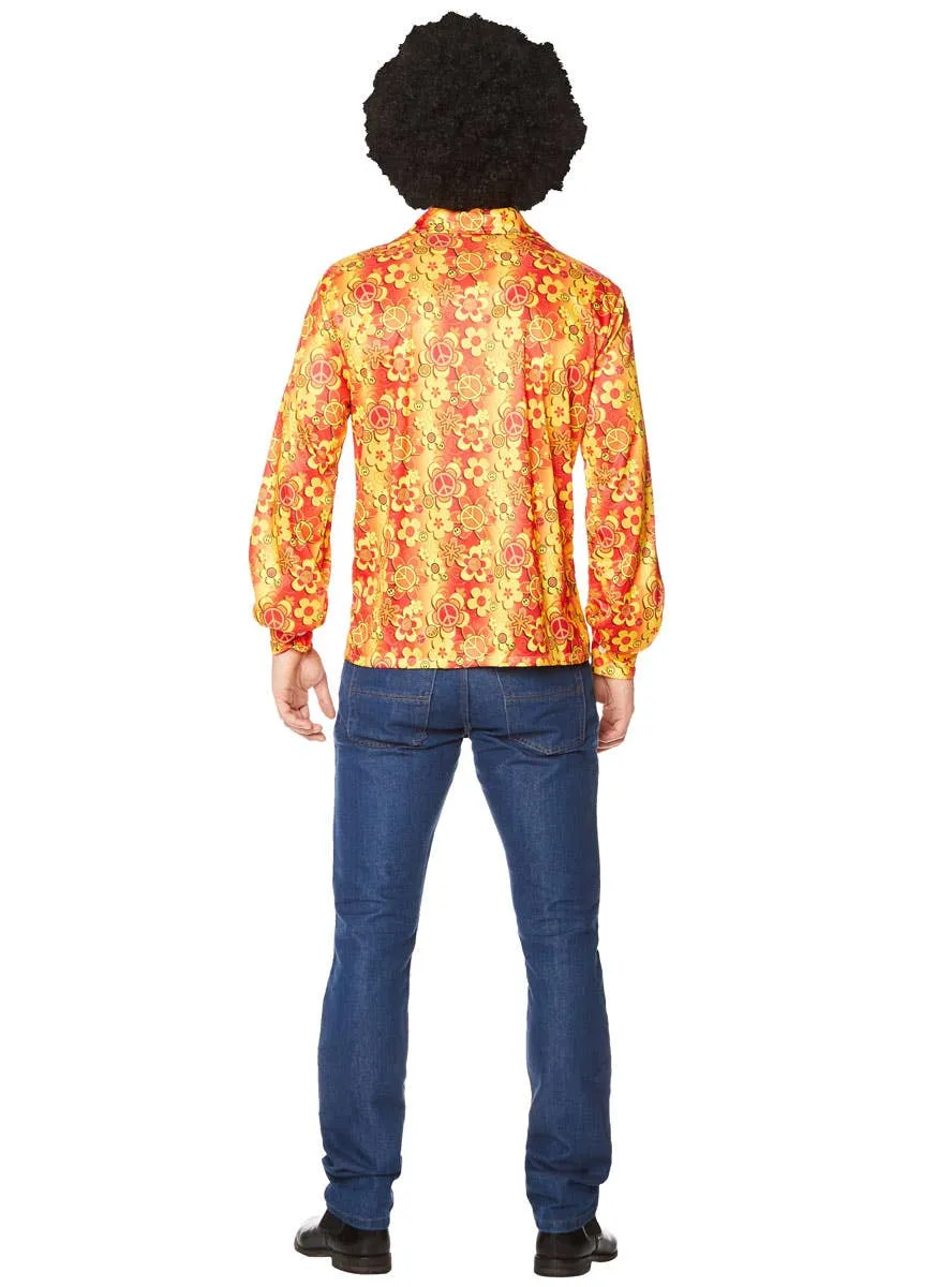 Groovy Hippie Mens Orange 1970s Costume Shirt