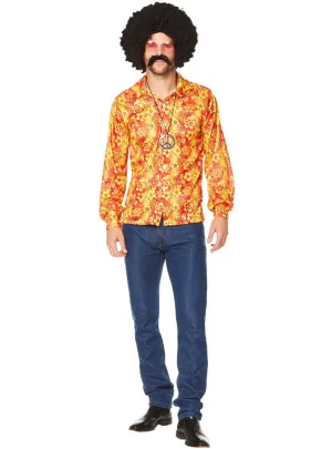 Groovy Hippie Mens Orange 1970s Costume Shirt
