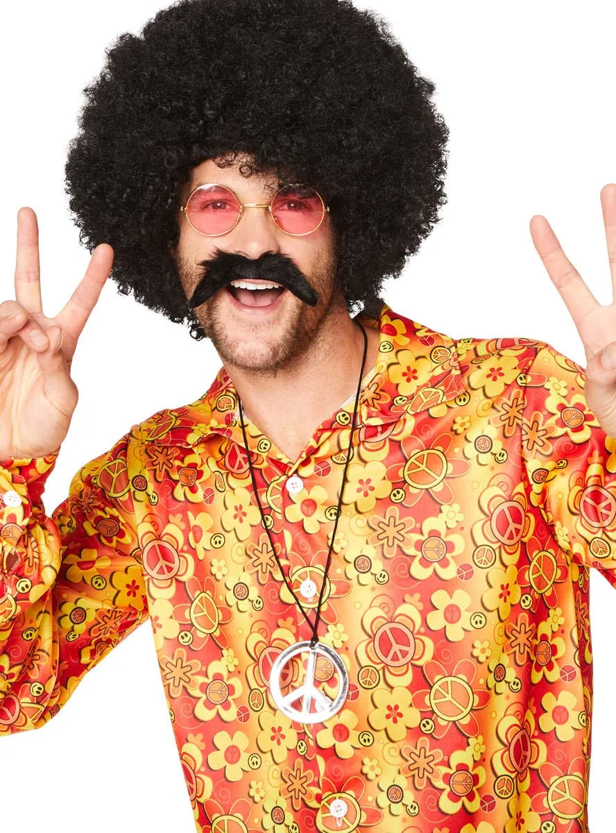 Groovy Hippie Mens Orange 1970s Costume Shirt