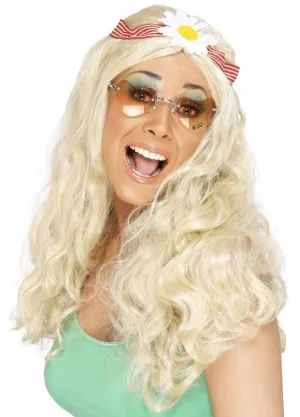 Groovy Hippie Womens Long Blonde Curly Costume Wig