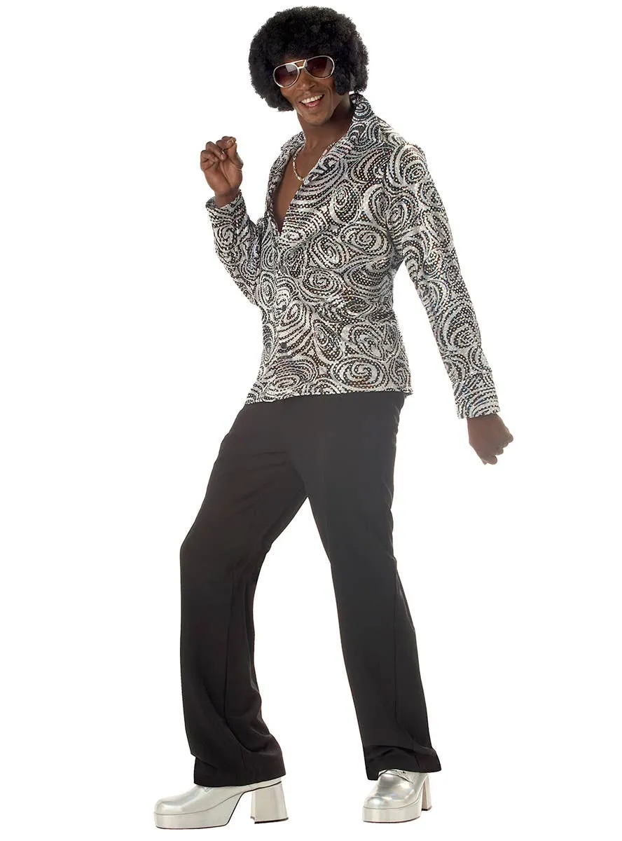 Groovy Holographic Silver 1970s Disco Mens Costume Shirt