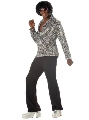 Groovy Holographic Silver 1970s Disco Mens Costume Shirt