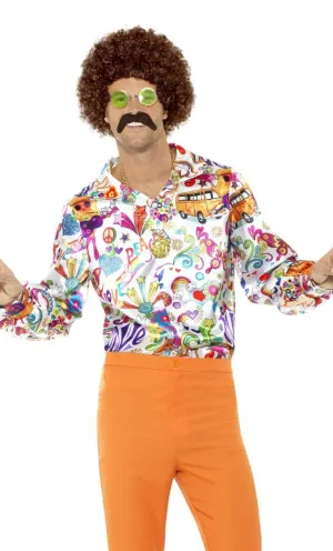 Groovy Mens Satin Retro 70s Costume Shirt