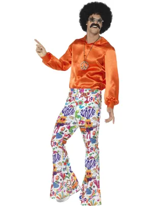 Groovy Multicolour Mens Flared 70s Costume Pants