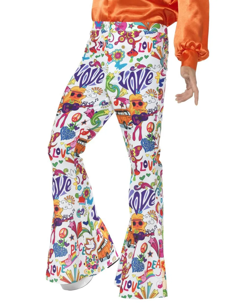 Groovy Multicolour Mens Flared 70s Costume Pants