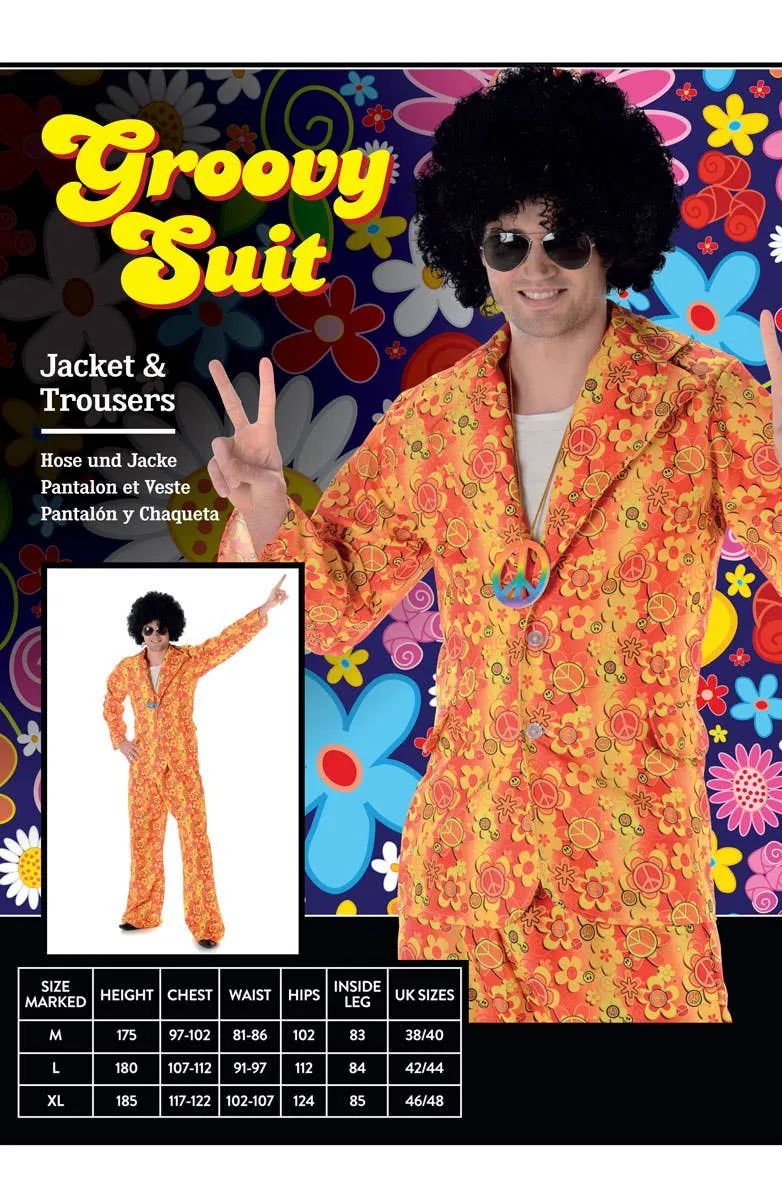Groovy Orange Hippie Suit Mens 1970s Costume