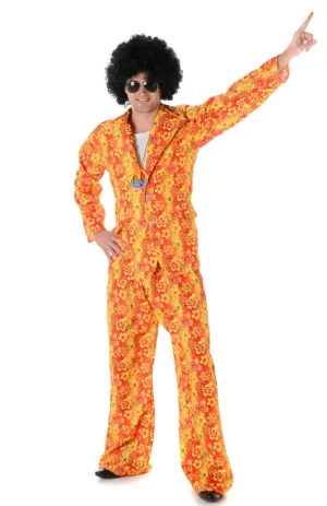 Groovy Orange Hippie Suit Mens 1970s Costume
