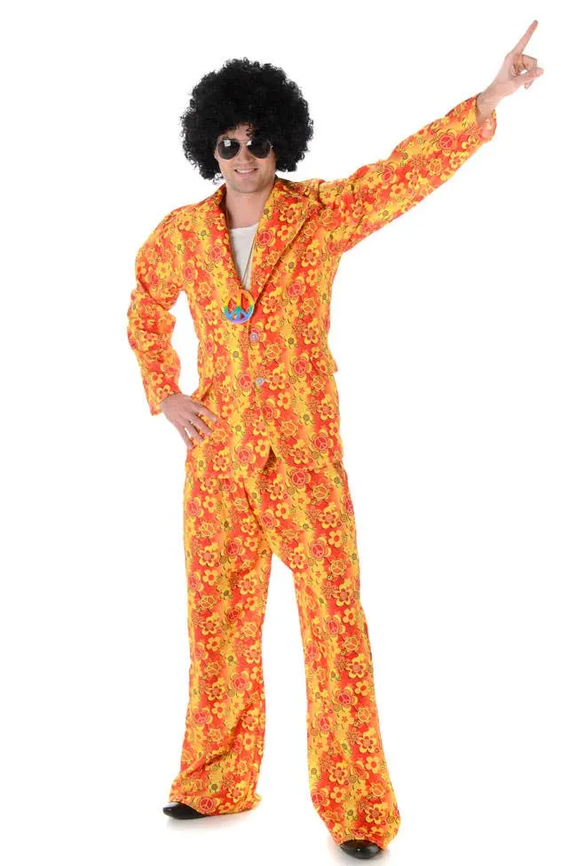 Groovy Orange Hippie Suit Mens 1970s Costume