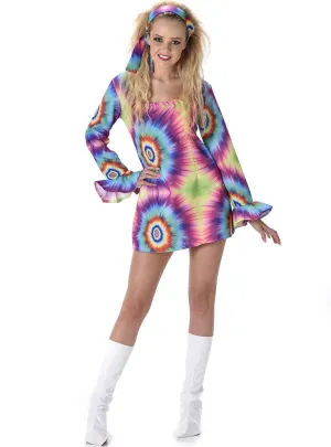 Groovy Rainbow Tie Dye Womens 70s Hippie Costume