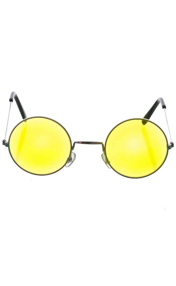 Groovy Round Yellow Lens Hippie Costume Glasses