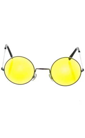 Groovy Round Yellow Lens Hippie Costume Glasses