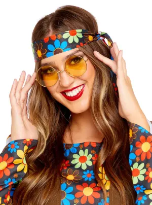 Groovy Yellow Lens Adults 1960s Hippie Glasses