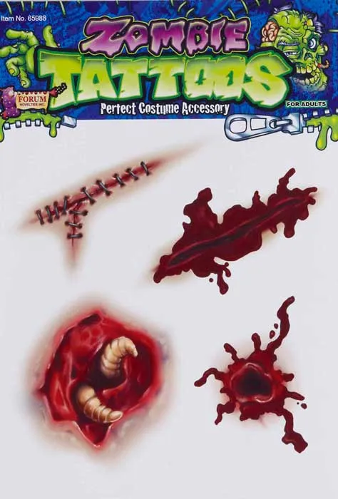 Gruesome Fake Zombie Wounds Temporary Tattoo Set