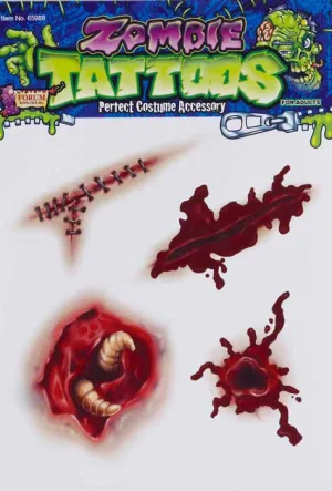 Gruesome Fake Zombie Wounds Temporary Tattoo Set